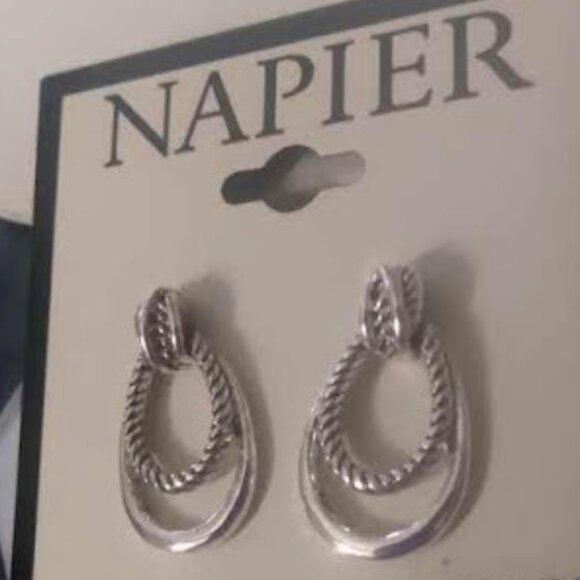 NAPIER Contemporary Silver Smooth & Twisted Texture Door Knocker Earrings**NEW! - Picture 4 of 6